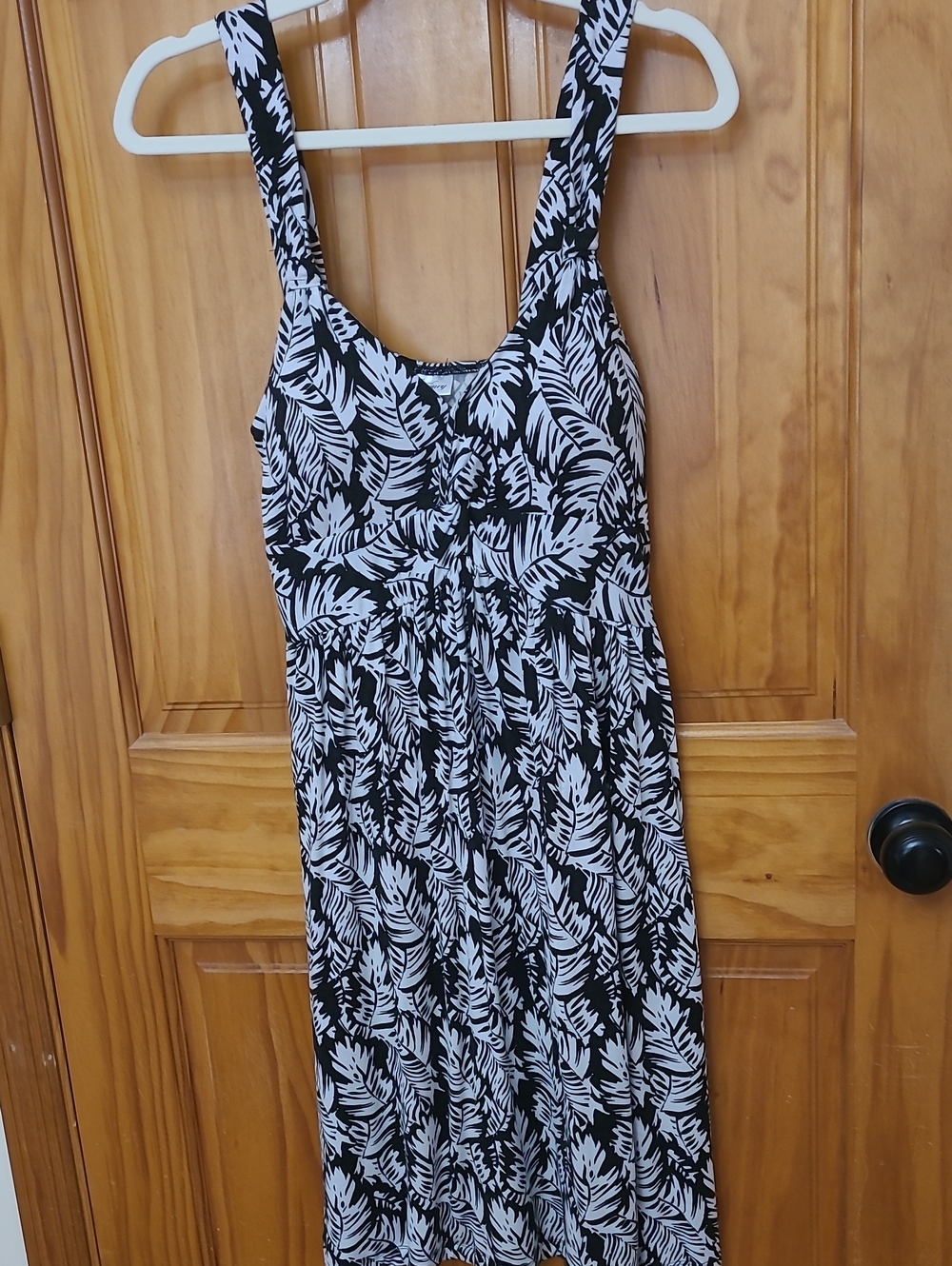 Allison Brittney Black & White Leaf-Print Maxi Dress